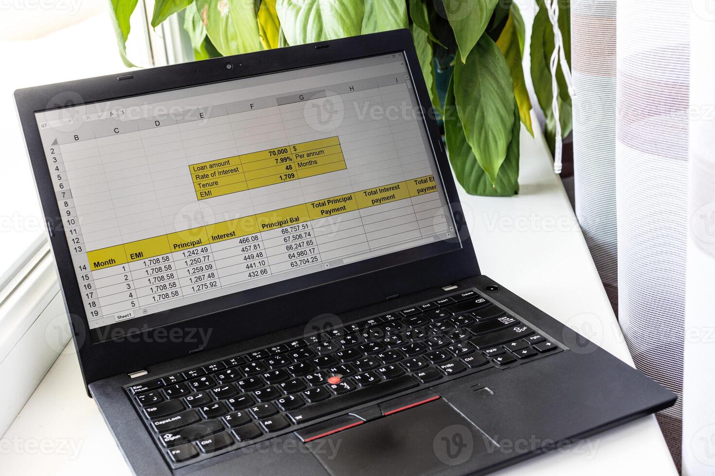 Shot of an excel sheet on computer screen showing bank loan amortization table. Accounting photo