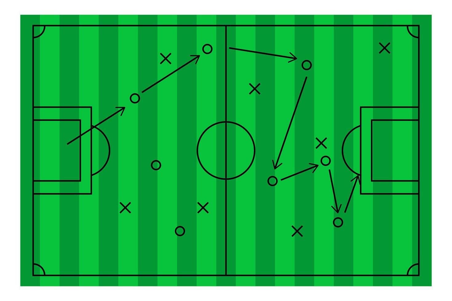 Soccer strategy football game tactical scheme drawing on chalkboard. vector