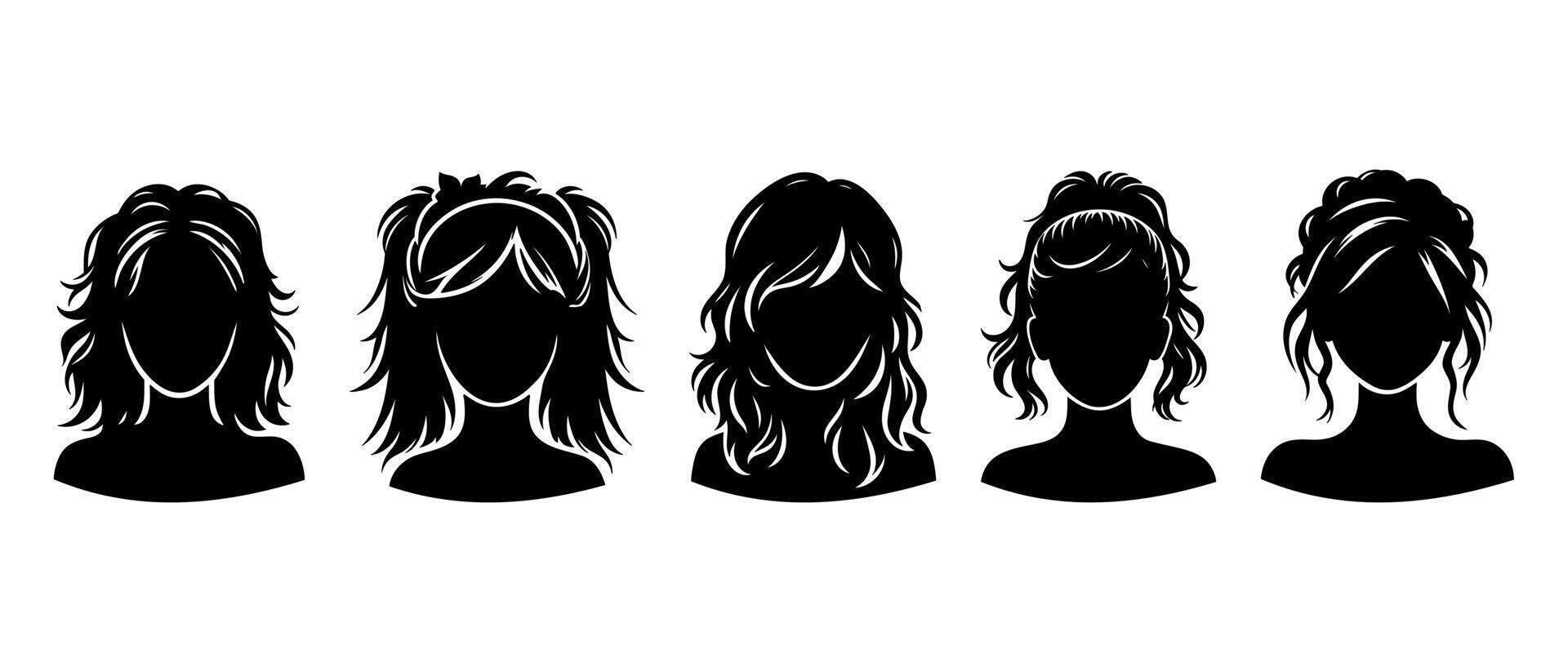 Young girl front view profile silhouette black filled Illustration icon vector