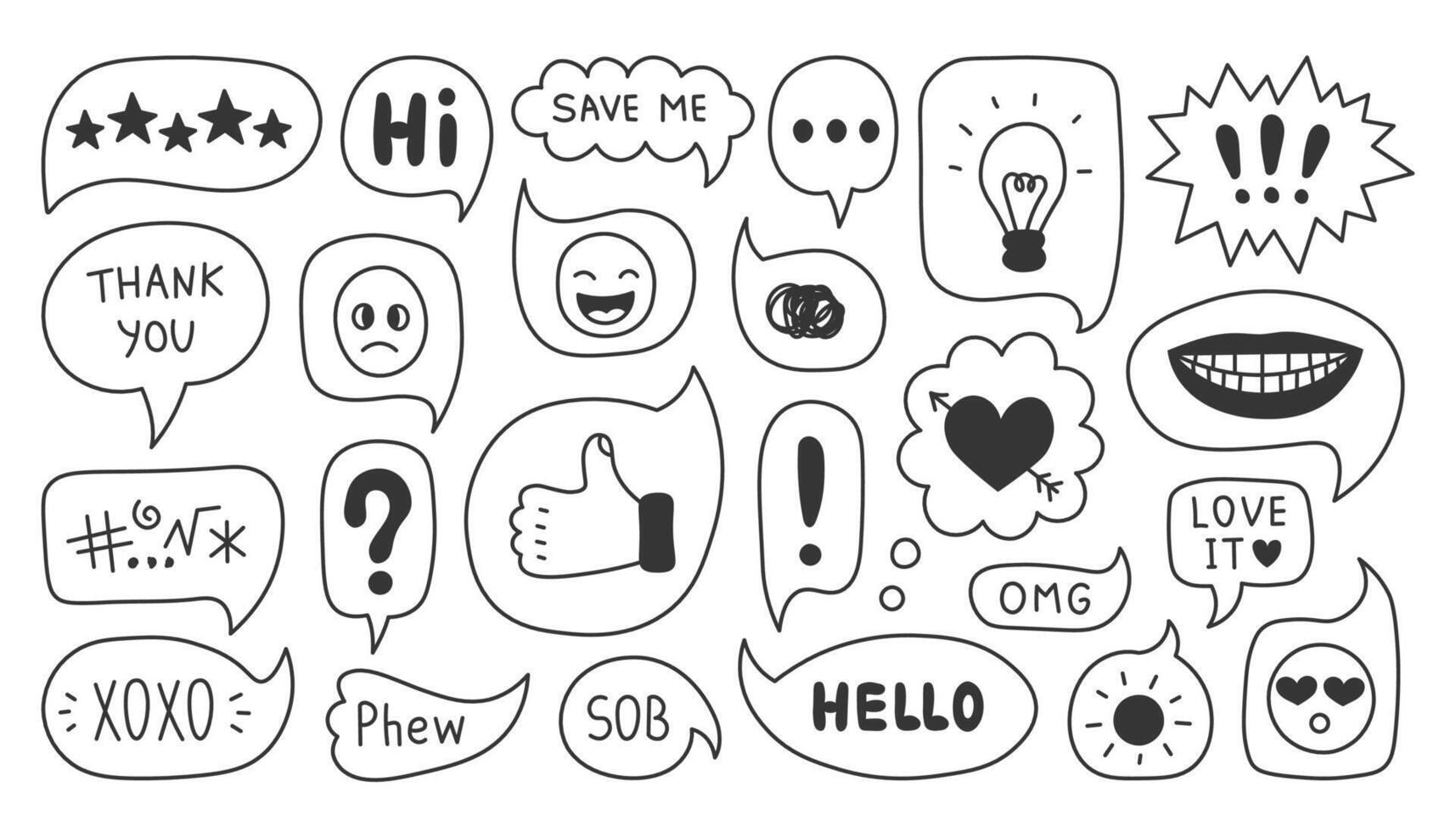 Emotion Reaction Comic Speech Bubble Set vector