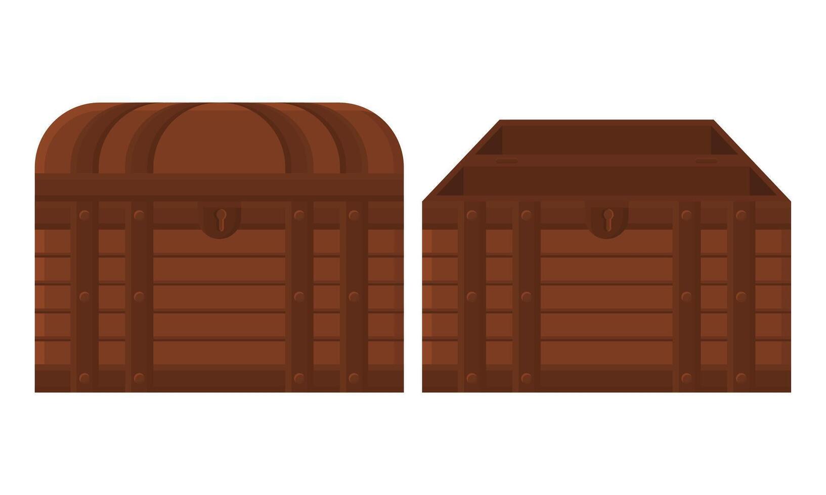 Wooden Treasure Box. Empty Open Brown Cartoon Treasure Box Illustration. vector