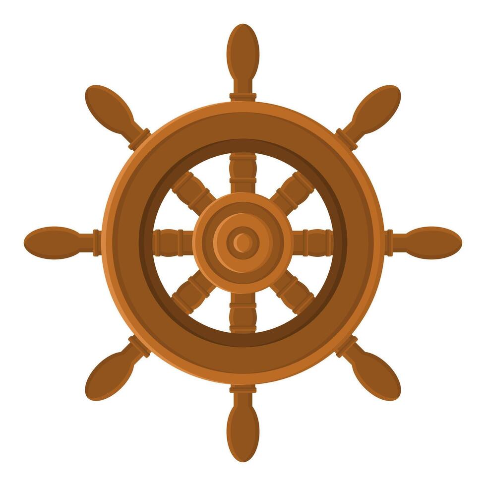 Brown Wooden Ship Rudder Icon. Rudder of Adventure Sailing Ship. vector