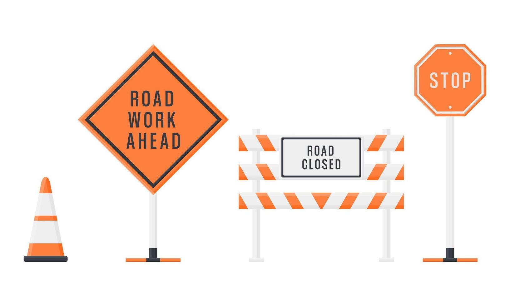 Collection of Road Closed Stop Signs. Stop Traffic Sign. Warning Icon. vector