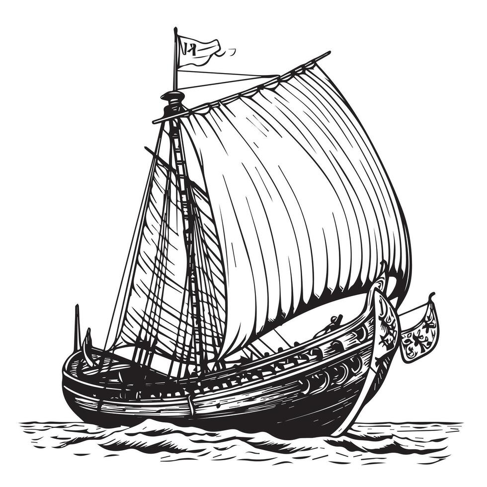 Sailing boat design hand drawings. Simple sailboat vector
