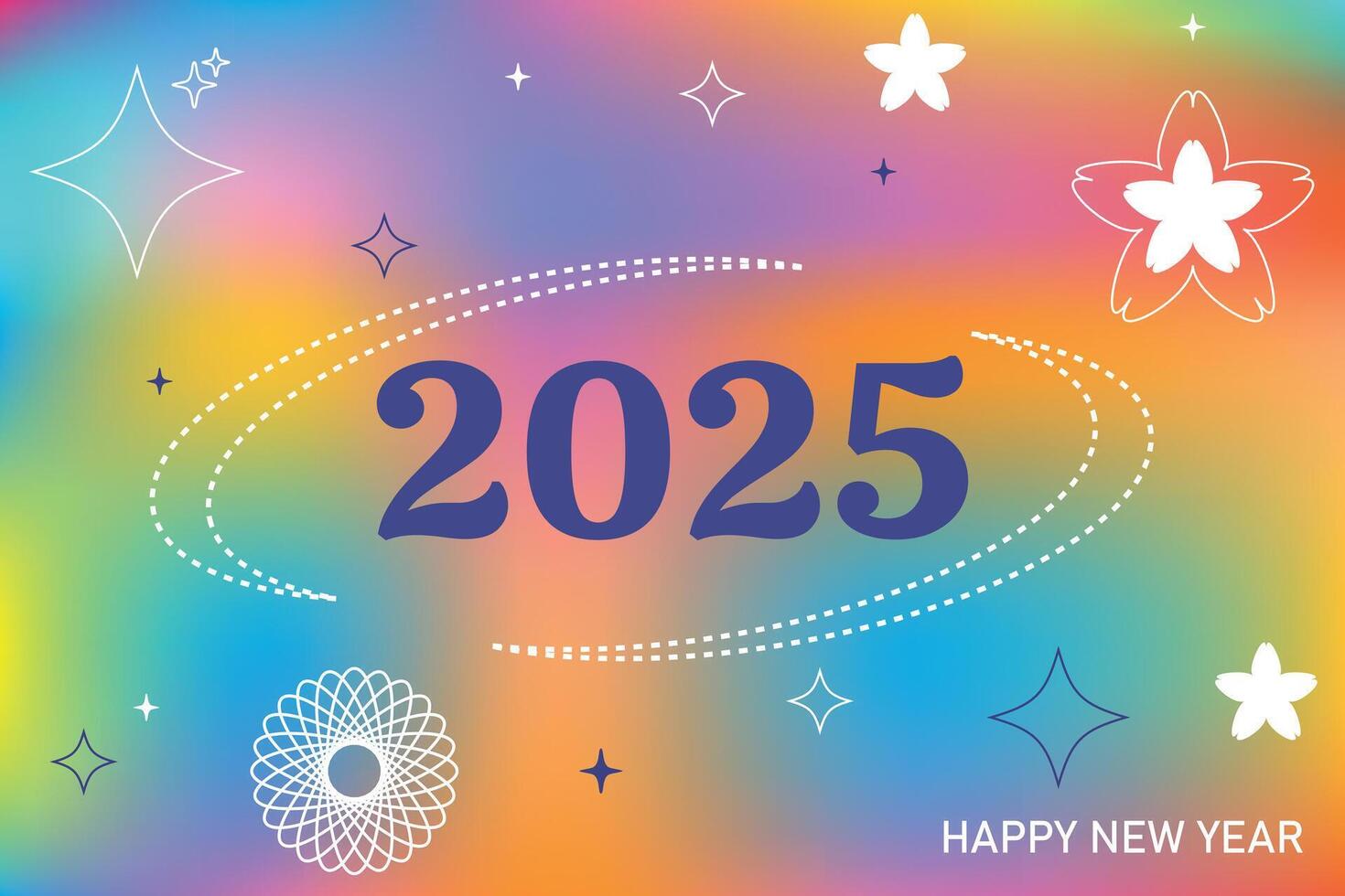 Happy New Year 2025 card template design. Modern aesthetic gradient vintage backgrounds, geometric abstract fluid shapes. Trendy minimalist aesthetics for covers, social media posts, invitation vector