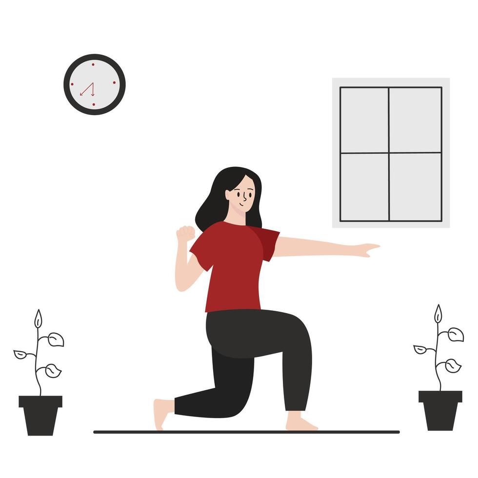 Doing exercise at home flat design illustration isolated in white background vector