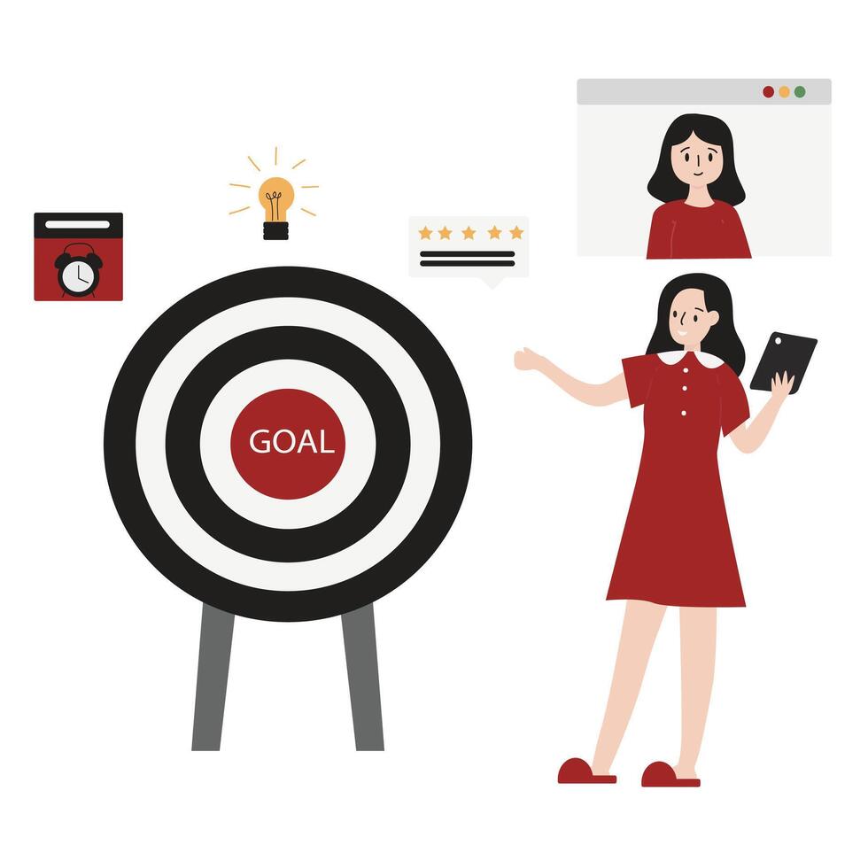 A young girl explain her core values flat design illustration isolated in white background vector