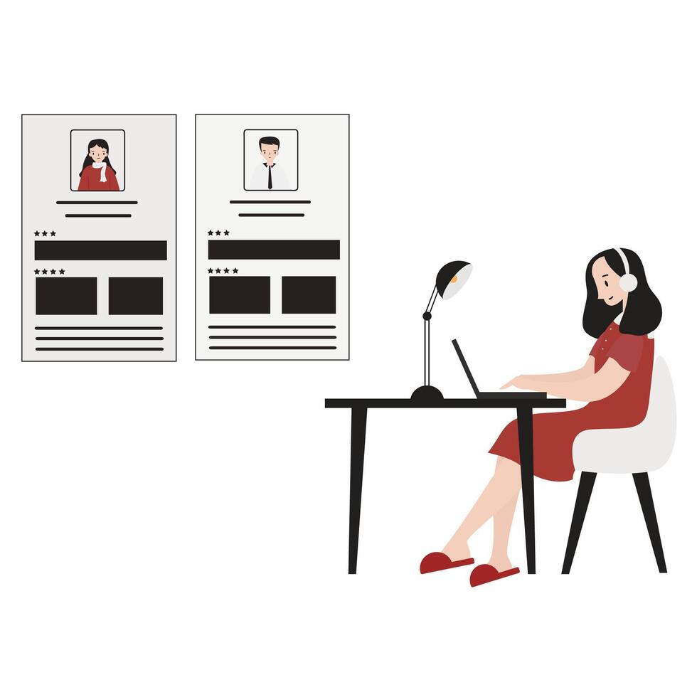 Online recruitment employee flat design illustration isolated in white background vector