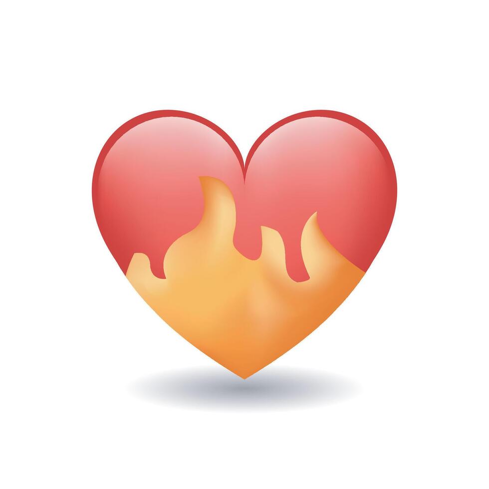 Heart on fire emoji isolated on white background. vector