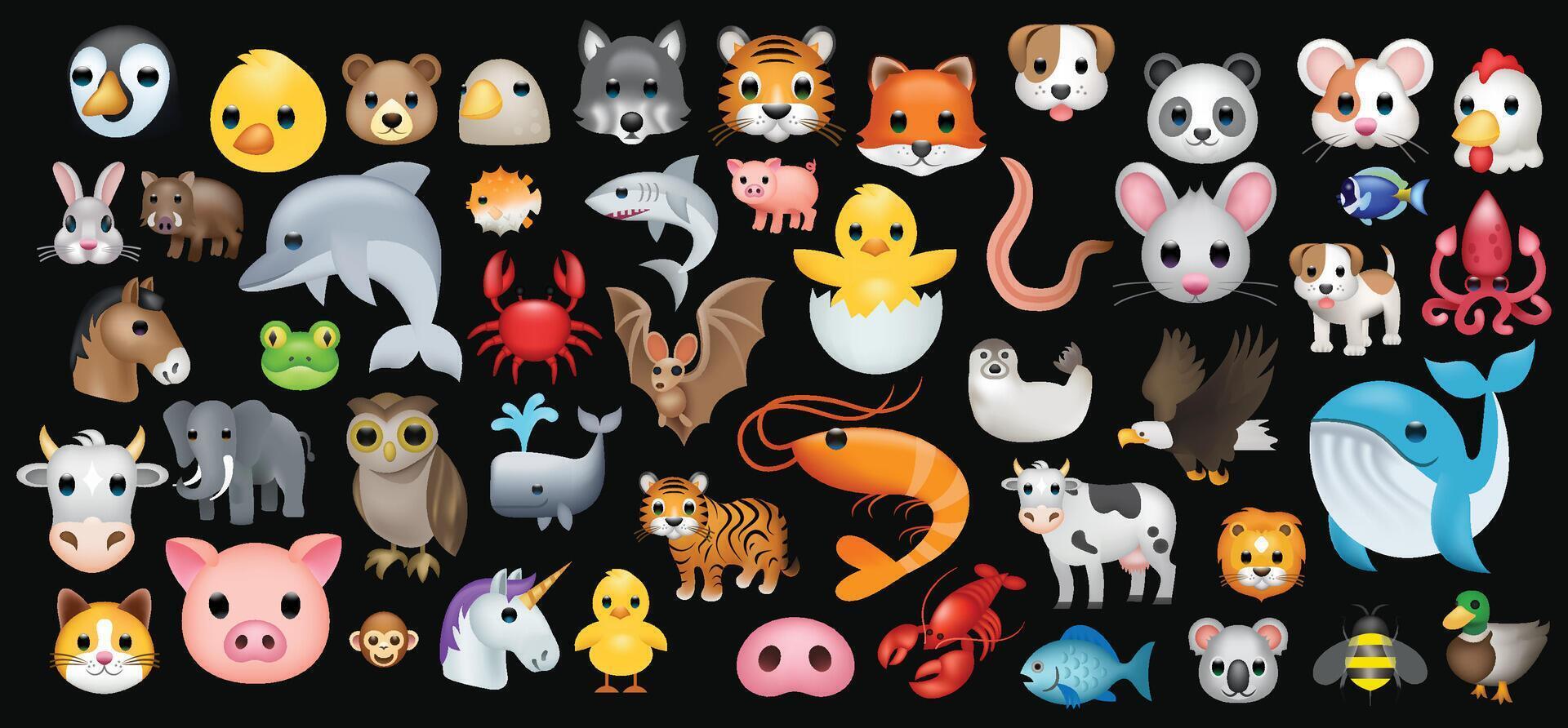 Animals emoji illustration set isolated on background. 3d illustration. vector