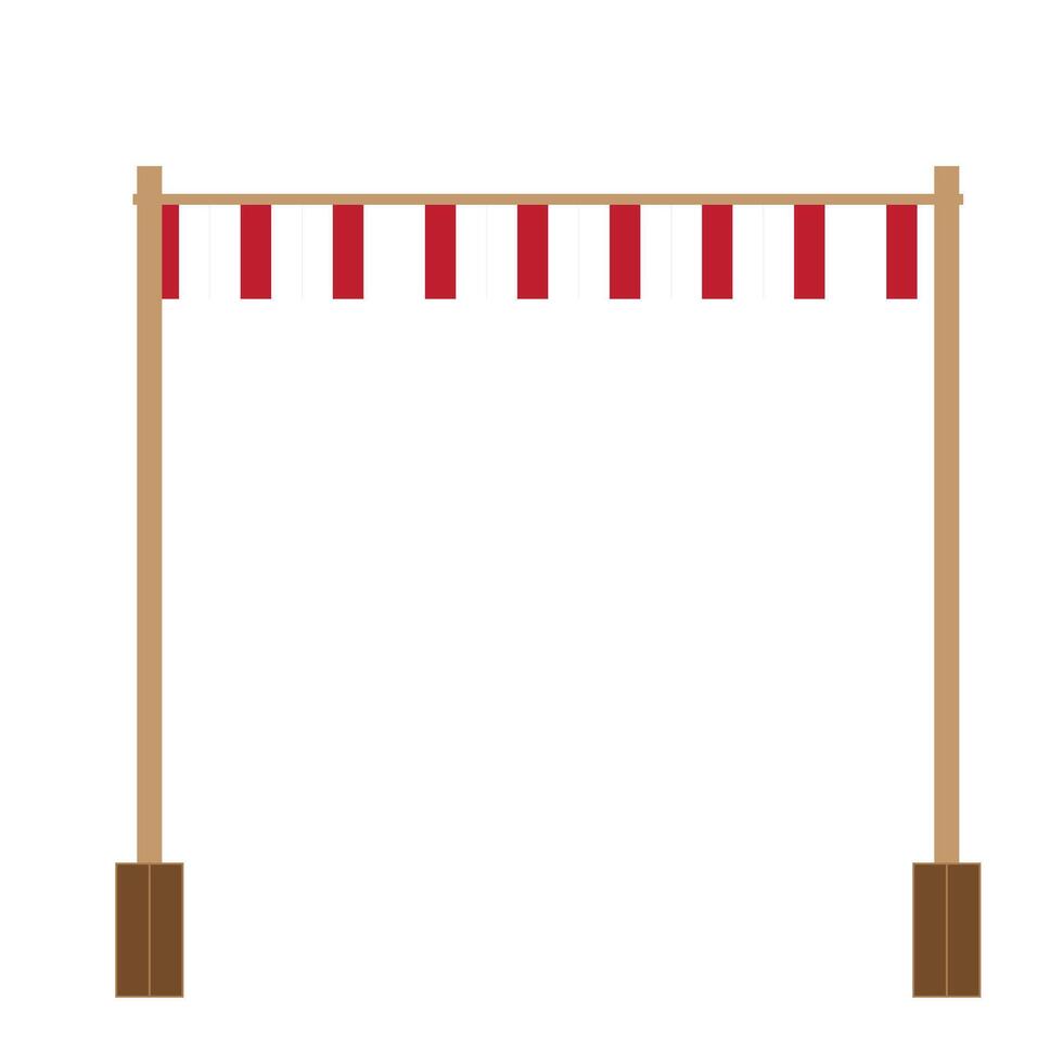 wooden gate with red and white flag accessories on a white background vector