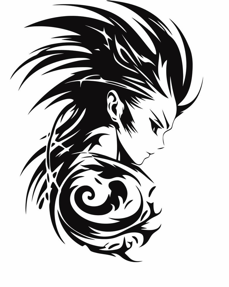 a black and white tattoo design of a woman with long hair vector