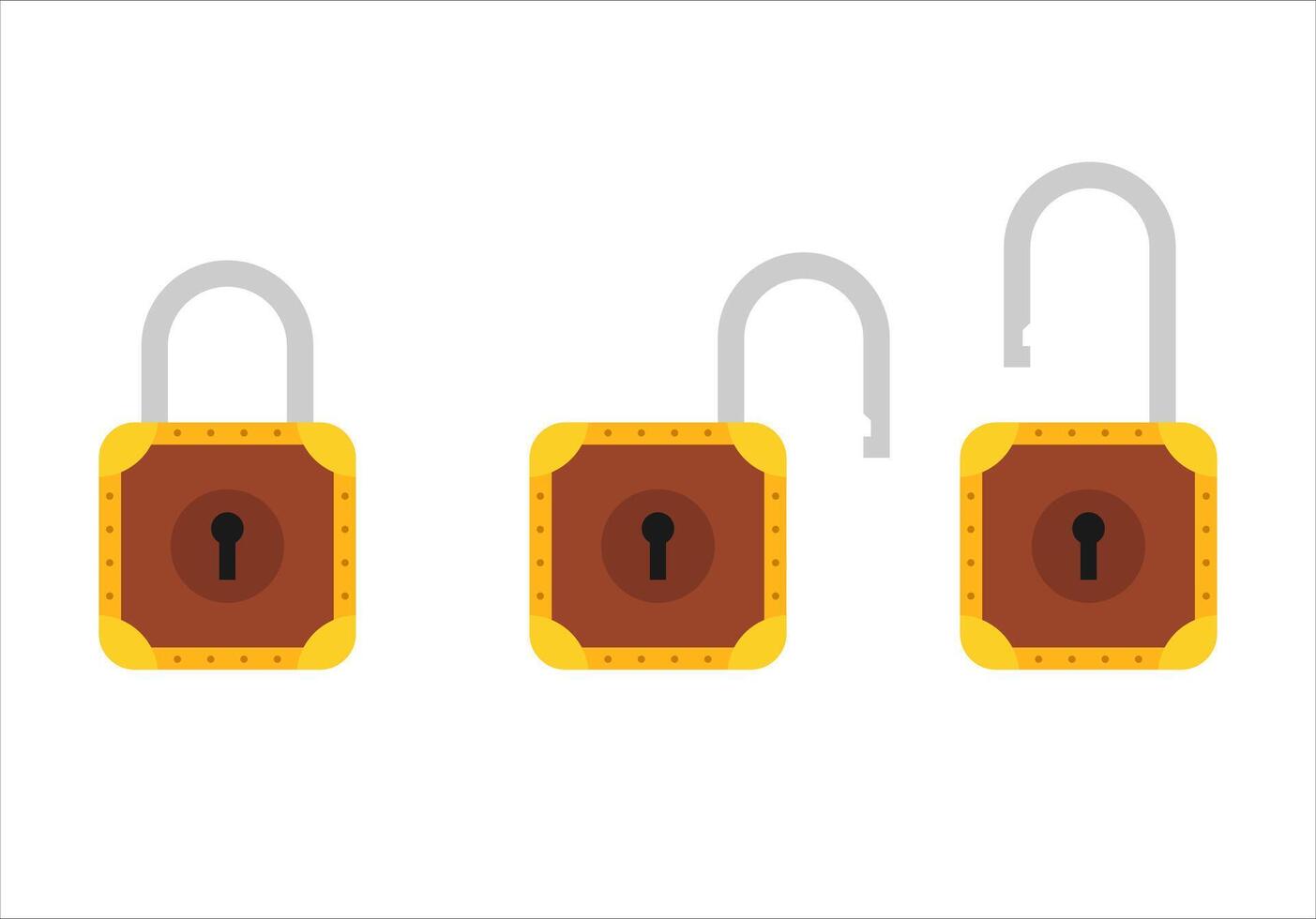 Padlock icon sign symbol flat, locked and unlocked, flat design illustration. Opened and closed locks isolated on white background vector