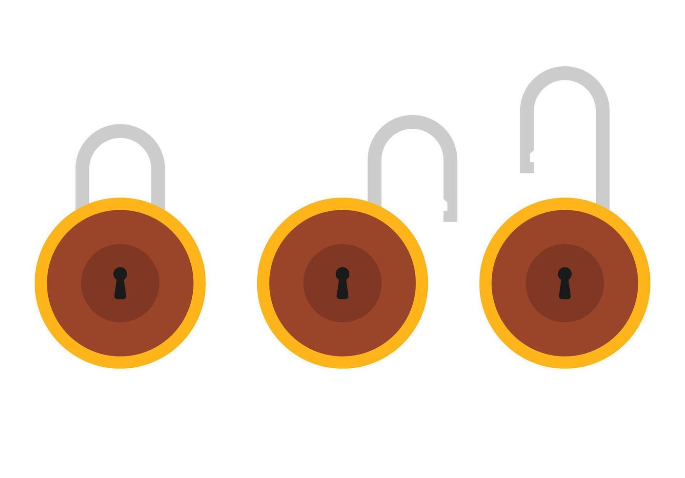 Padlock icon sign symbol flat, locked and unlocked, flat design illustration. Opened and closed locks isolated on white background vector