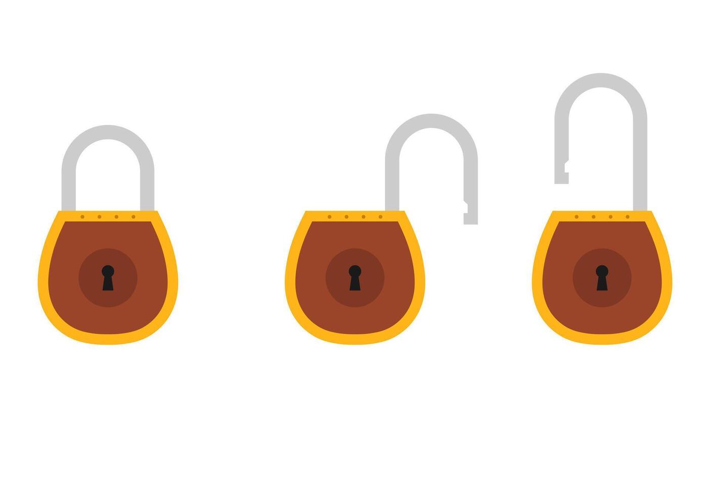 Padlock icon sign symbol flat, locked and unlocked, flat design illustration. Opened and closed locks isolated on white background vector