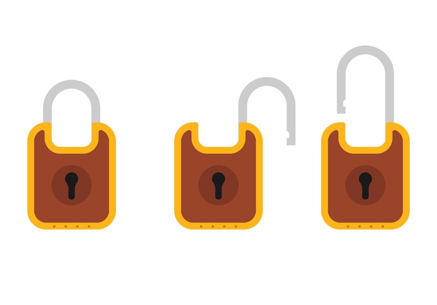 Padlock icon sign symbol flat, locked and unlocked, flat design illustration. Opened and closed locks isolated on white background vector