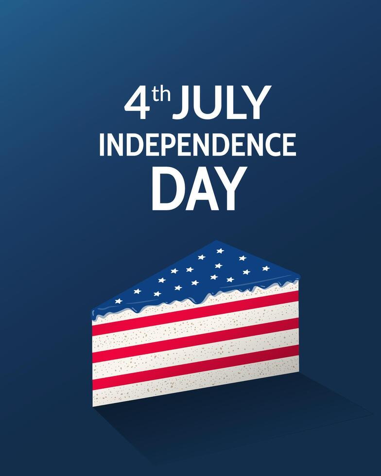 Independence Day in USA greeting banner design with piece of cake in patriotic American flag colors. 4th of July holiday vector