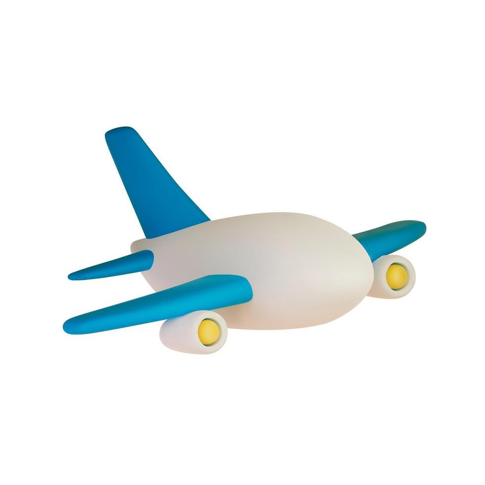 Realistic render airplane isolated on white background. 3D cartoon plane travel concept. illustration vector
