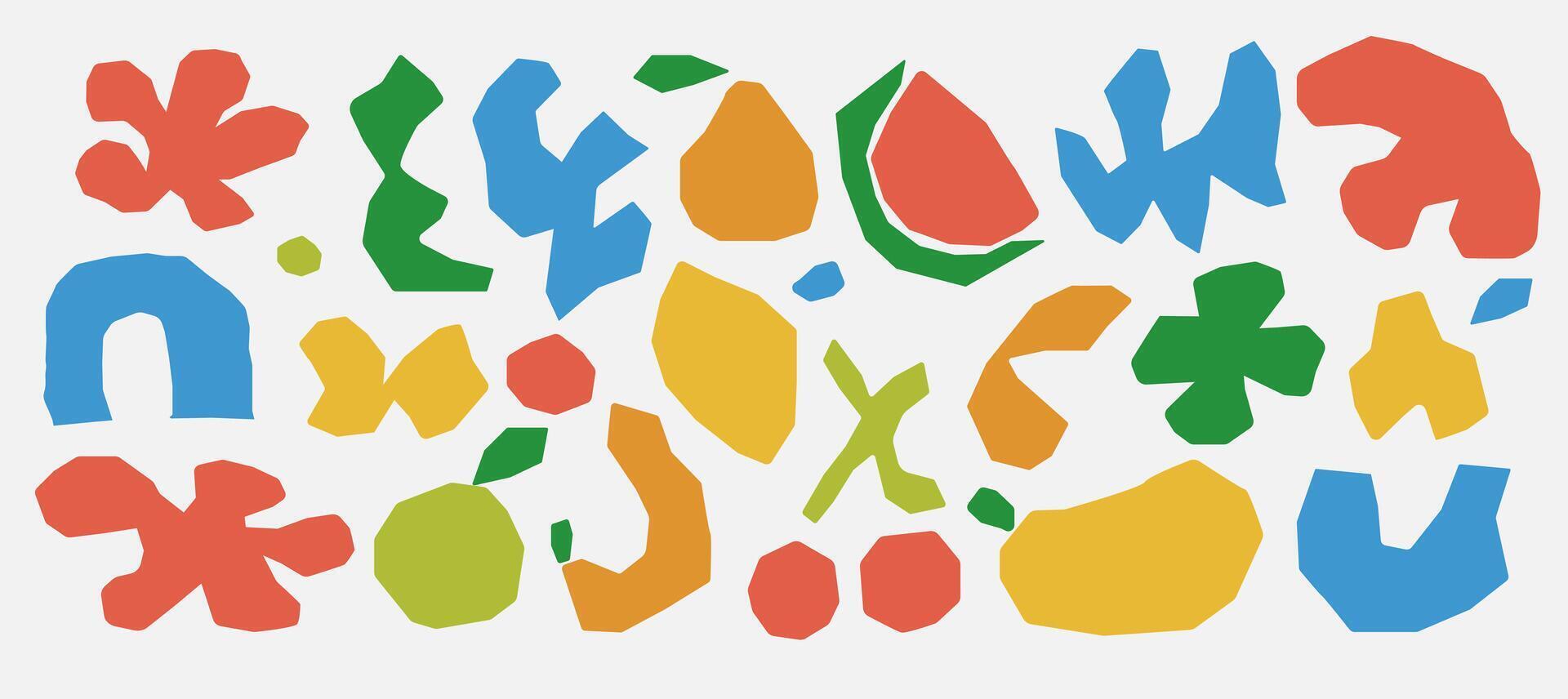 Playful kind background doodle cut out shape elements. Set of abstract basic fruit. Simple childish wallpaper print vector