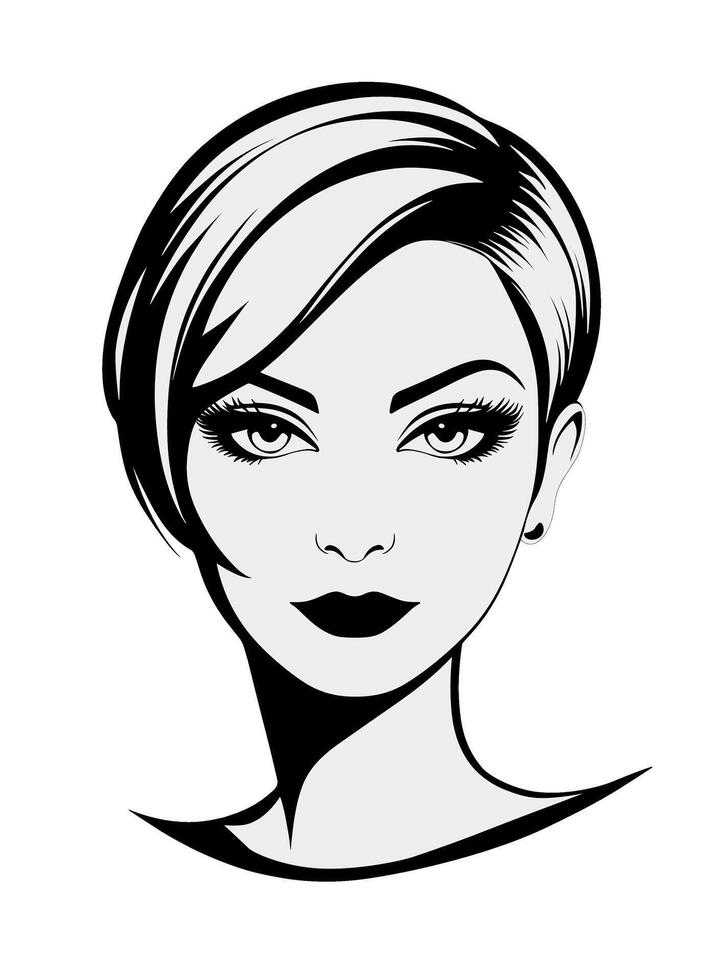 Pixie haircut with long bangs on the side for an elegant look style 60s vector