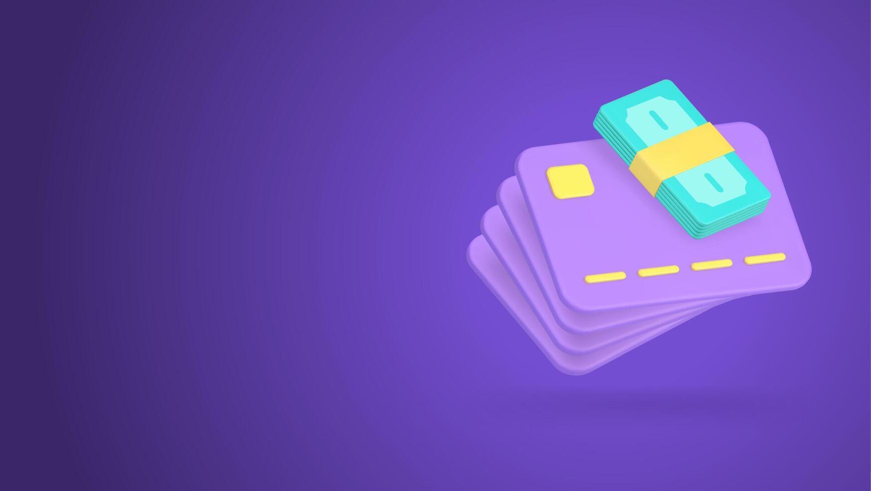 Cash money transaction send credit debit card online banking transfer 3d icon realistic vector