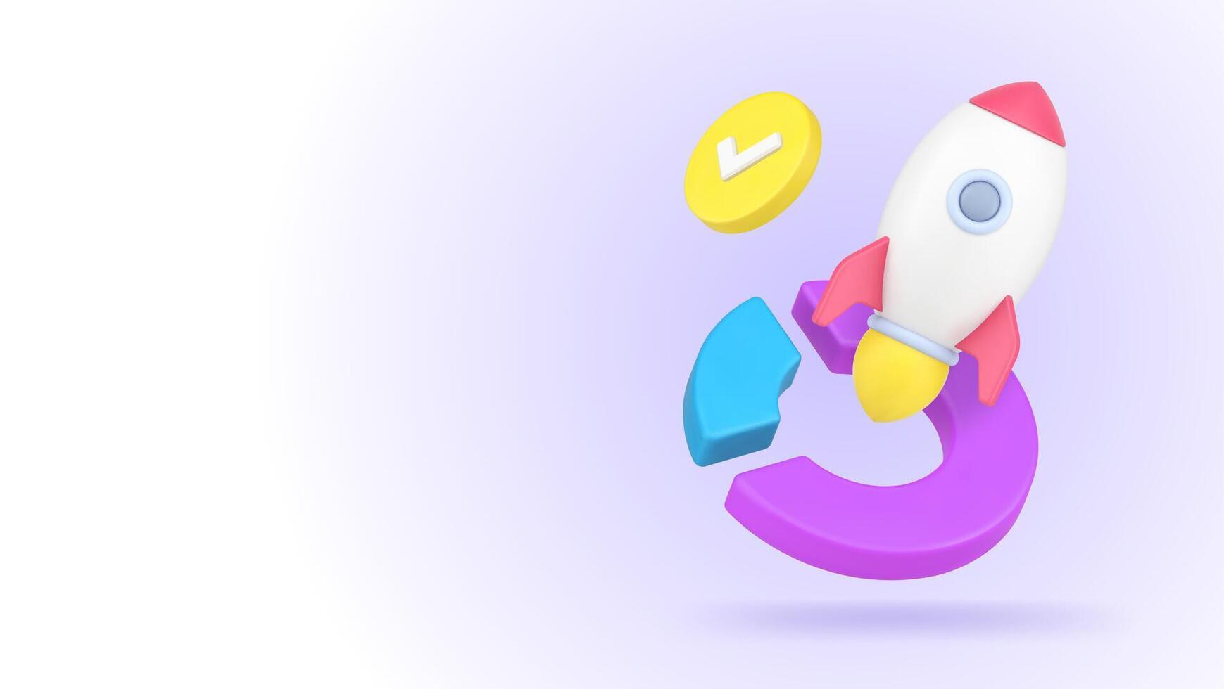 Startup analyzing business planning success development rocket and diagram 3d icon realistic vector