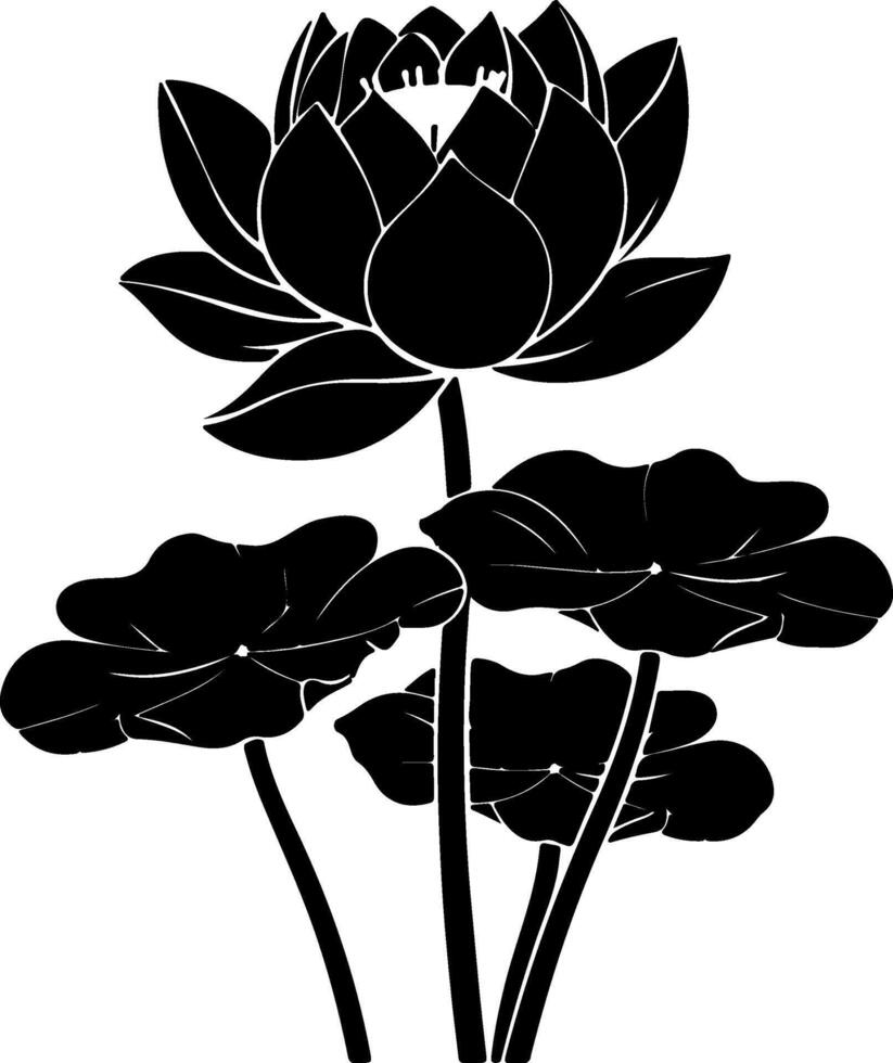 Silhouette of lotus flower with leaves vector