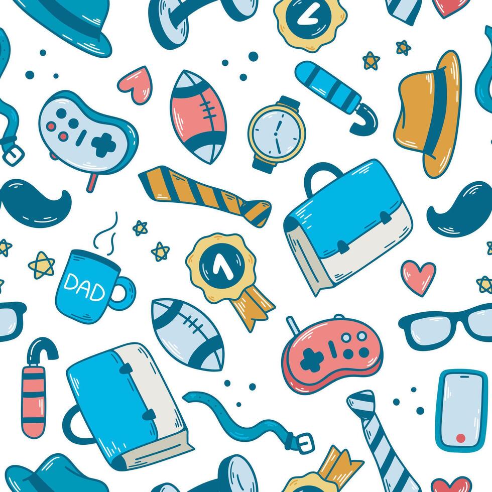Men's items seamless pattern colored doodle sketch style vector