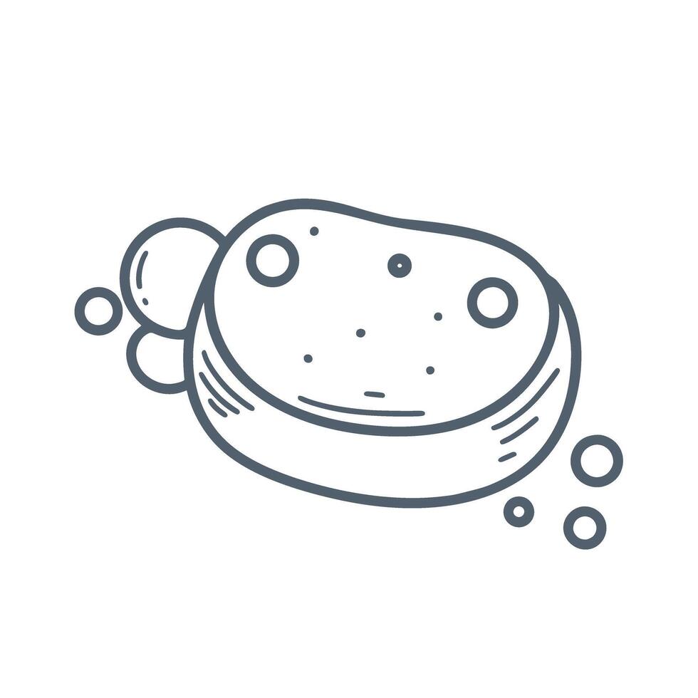 Piece of solid soap in foam doodle sketch style illustration vector