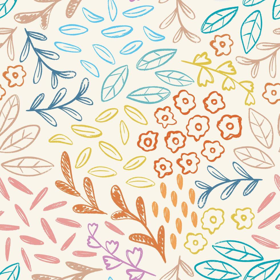 Wildflowers and grass pattern colorful seamless pattern vector