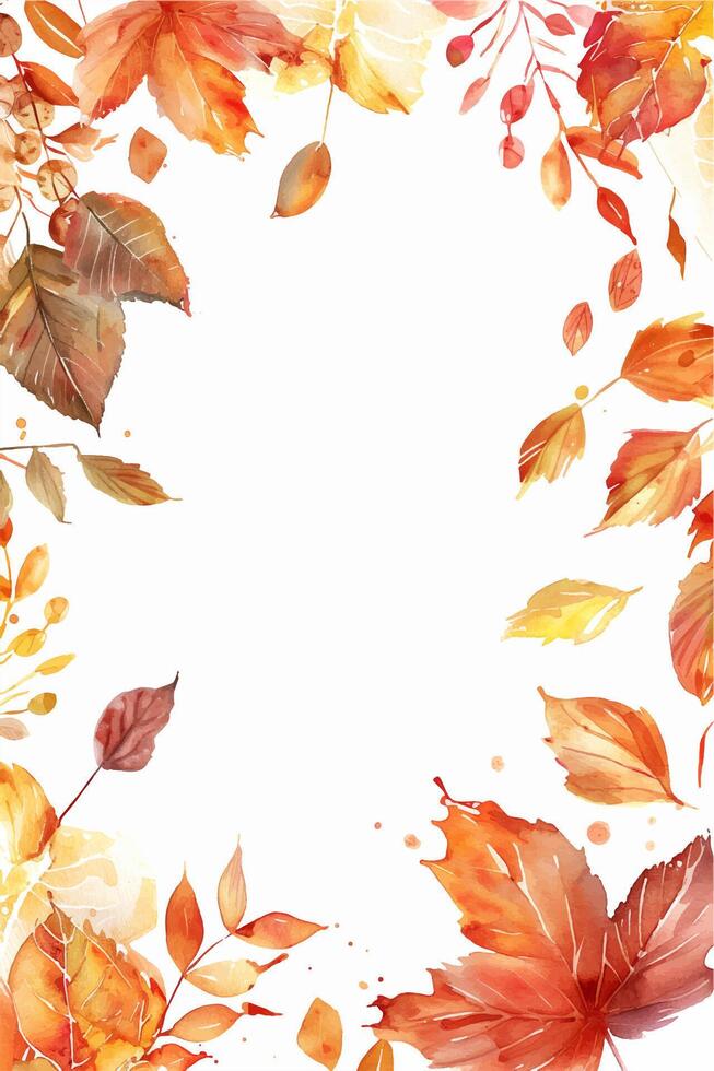 Autumnal frame with watercolor leaves. Fall season background. Greeting card or invitation vector