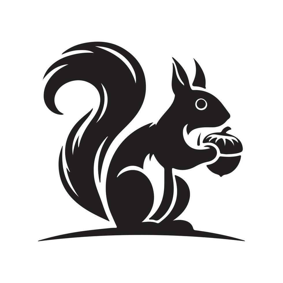 Squirrel with nut silhouette illustration on a white background vector