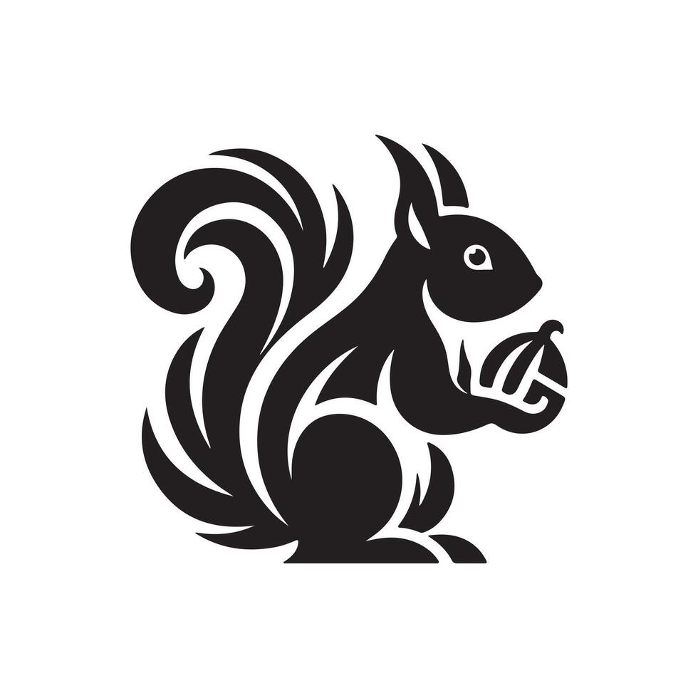 Squirrel with nut silhouette illustration on a white background vector