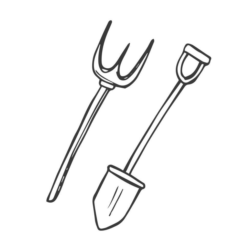 set of farm and garden tools. Shovels, pitchforks vector