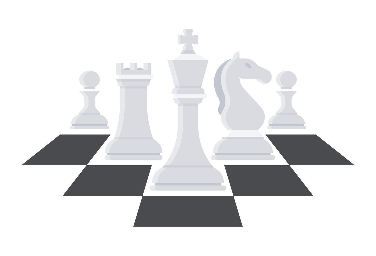 A set of white chess pieces with a black chessboard pattern vector