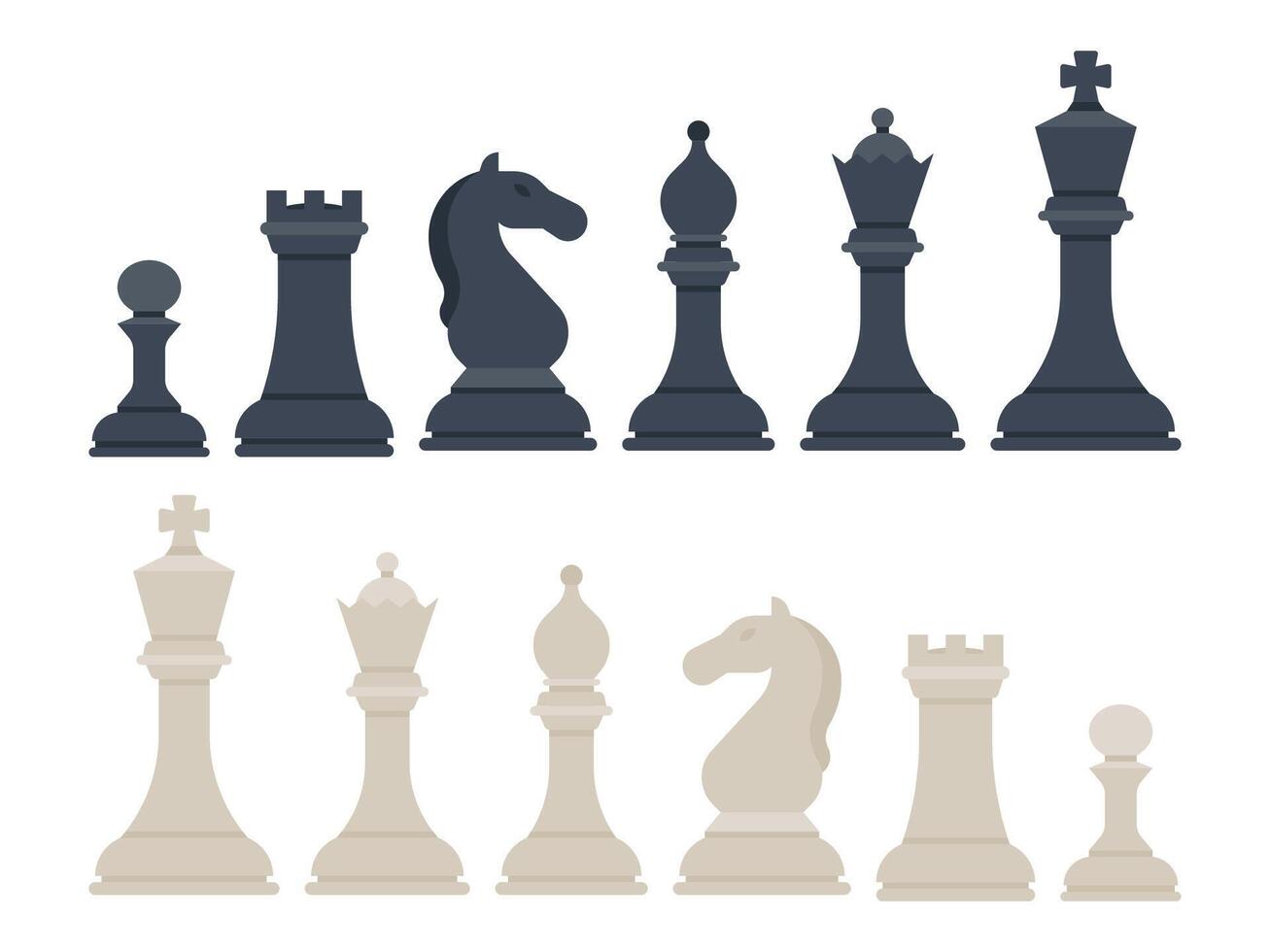 A versatile illustration featuring a set of black and cream-colored chess pieces on a clean white background vector