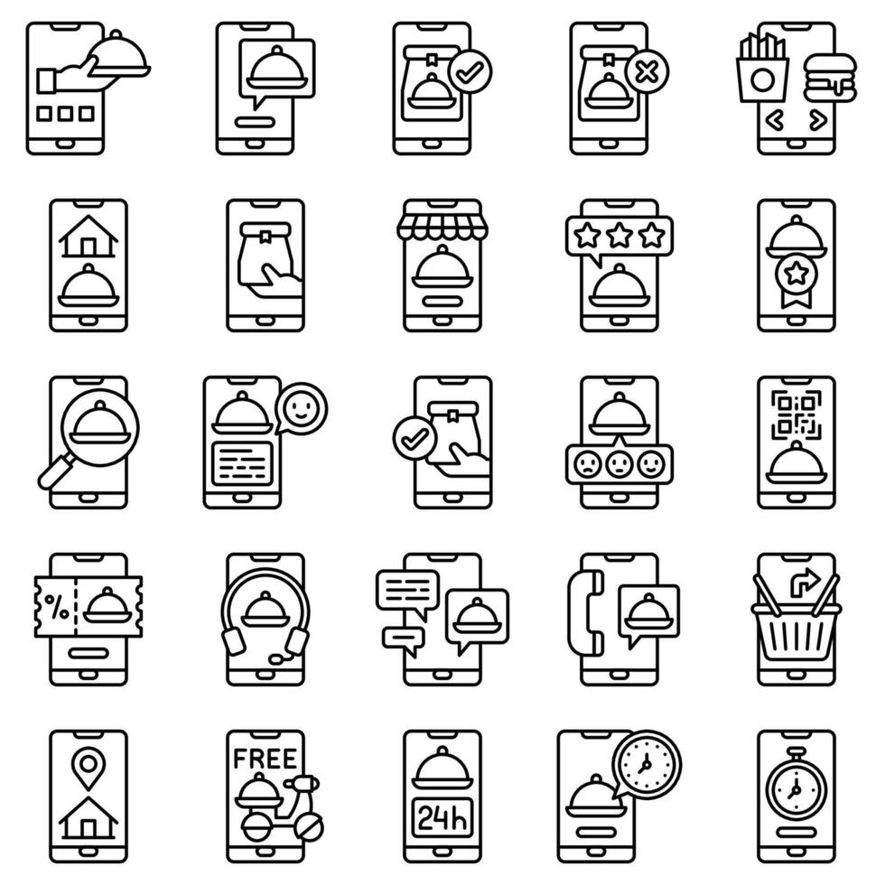 Food delivery Application line icons set vector