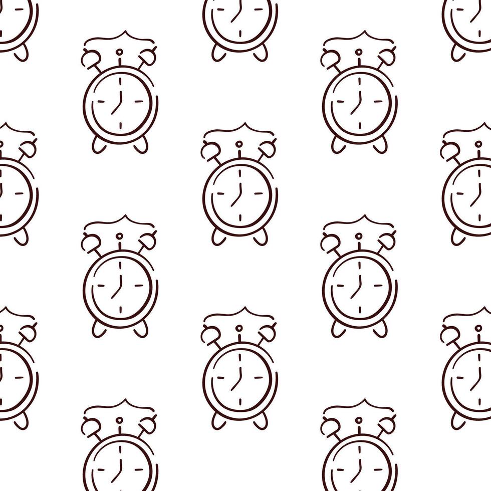 Alarm seamless pattern in doodle art style. Clock line art logo. Time. illustration isolated on a white background. vector