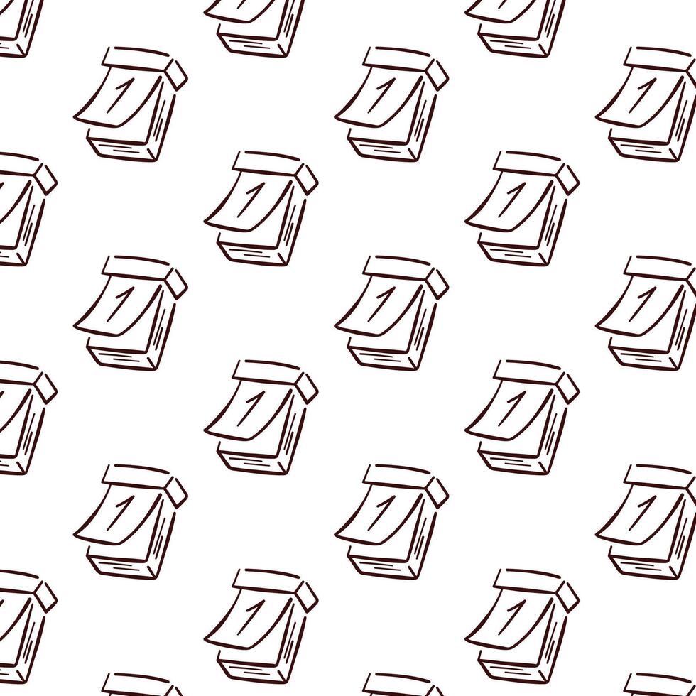 Tear-off paper calendar seamless pattern in doodle style. Calendar with number one design for wallpaper. illustration isolated on a white background. vector