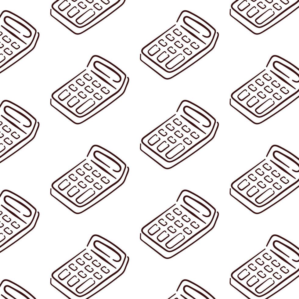 Calculator seamless pattern in line art style. Outline accounting symbol. Mathematics education and finance. illustration isolated on a white background. vector