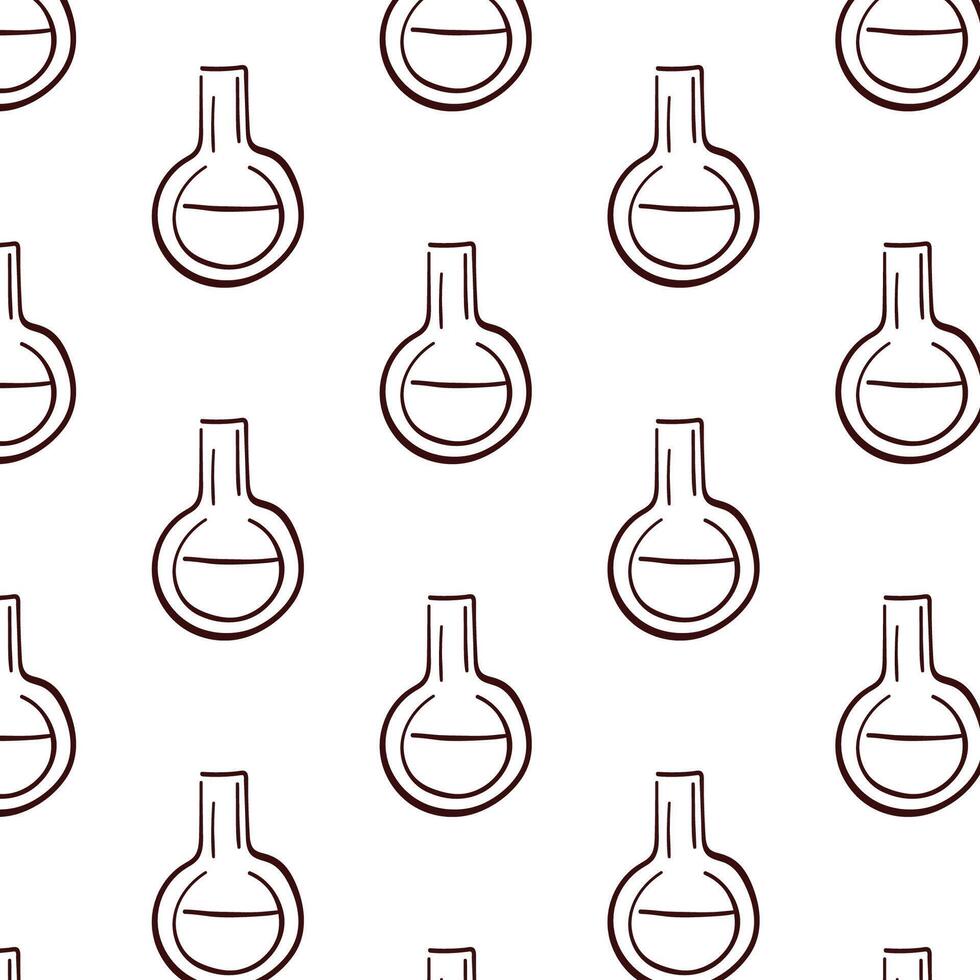 Chemistry flask seamless pattern in doodle style. Hand drawn design wallpaper for chemistry, laboratory, science, biotechnology. illustration isolated on a white background. vector