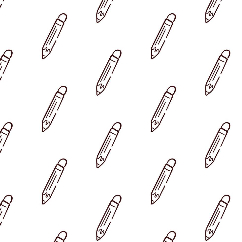Pencil with eraser seamless pattern in doodle style. Design for school. illustration isolated on a white background. vector