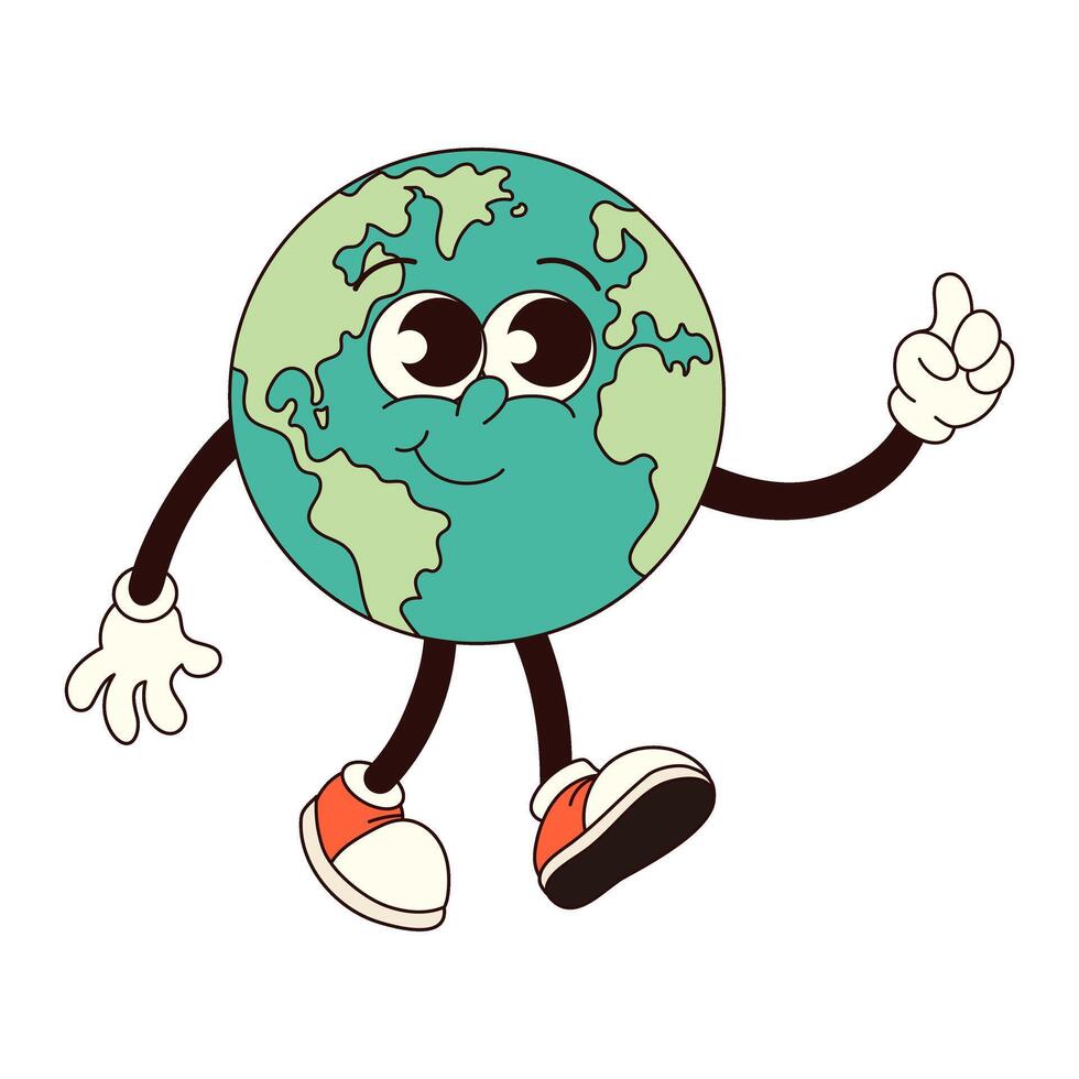 Groovy Earth character in trendy retro style. Earth Day. Illustration for card, poster, banner, web vector