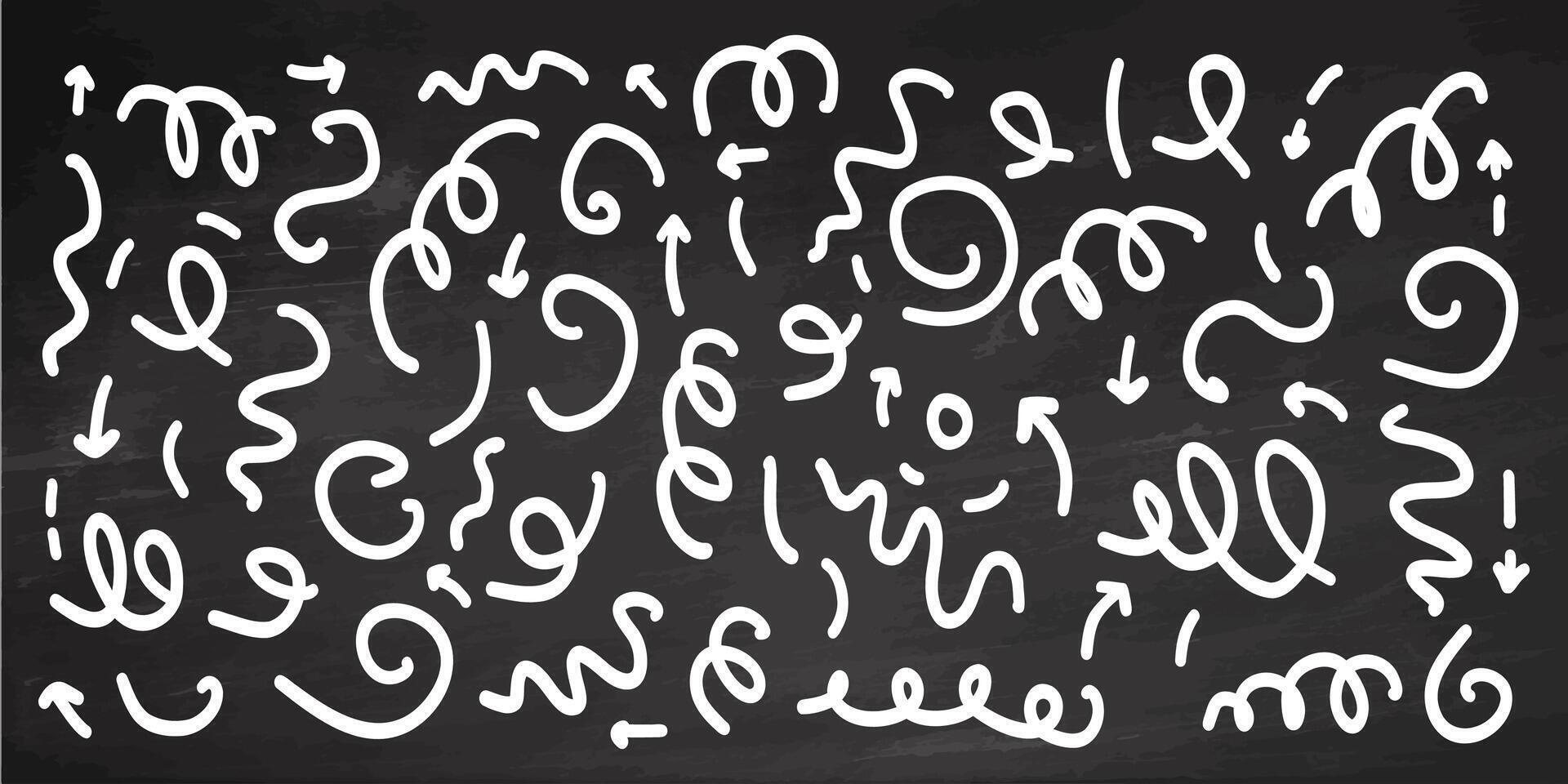 Fun line doodle. Simple childish scribble minimalist trendy design with basic shapes on chalkboard background. vector