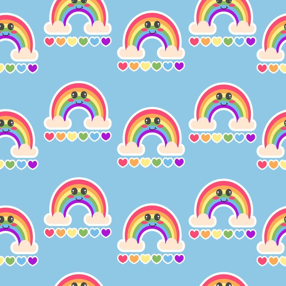 Seamless pattern LGBT kawaii rainbow vector