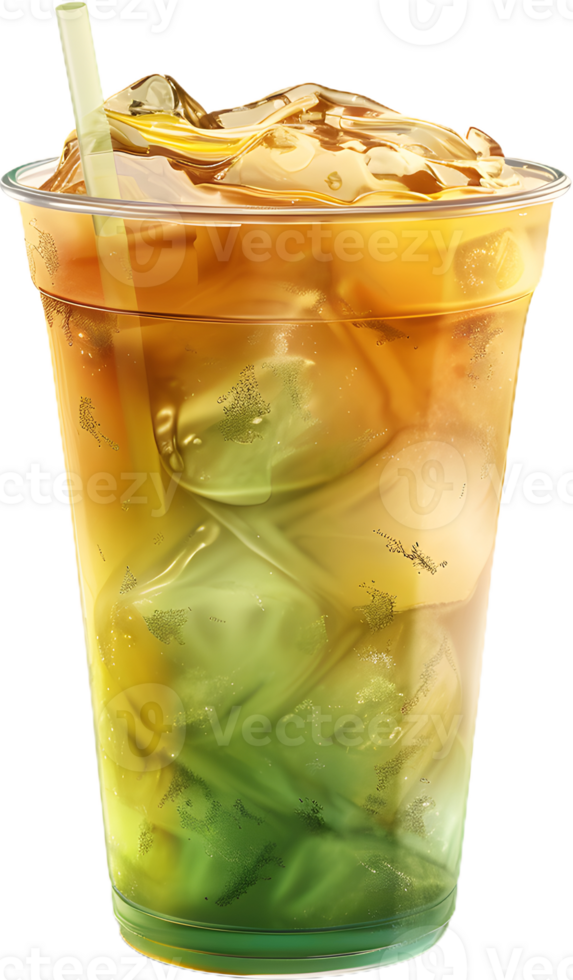 a cup of green tea with ice and fruit png