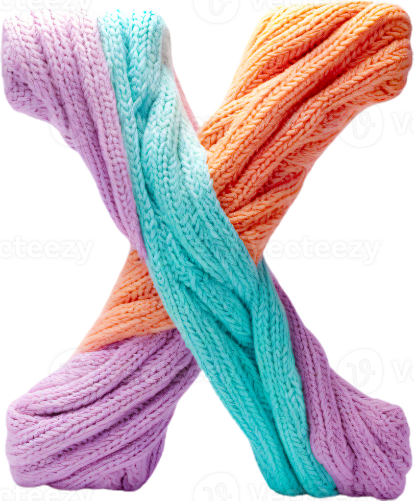a knitted letter x with colorful yarn png
