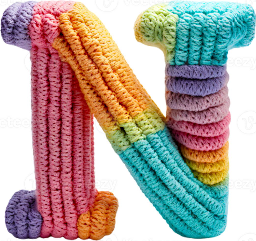 a crocheted letter n made of colorful yarn png
