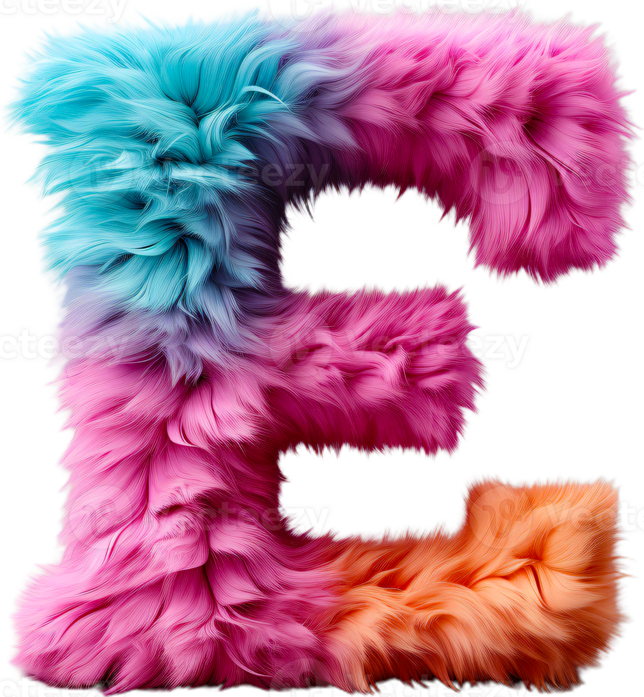 the letter e is made of colorful fur png