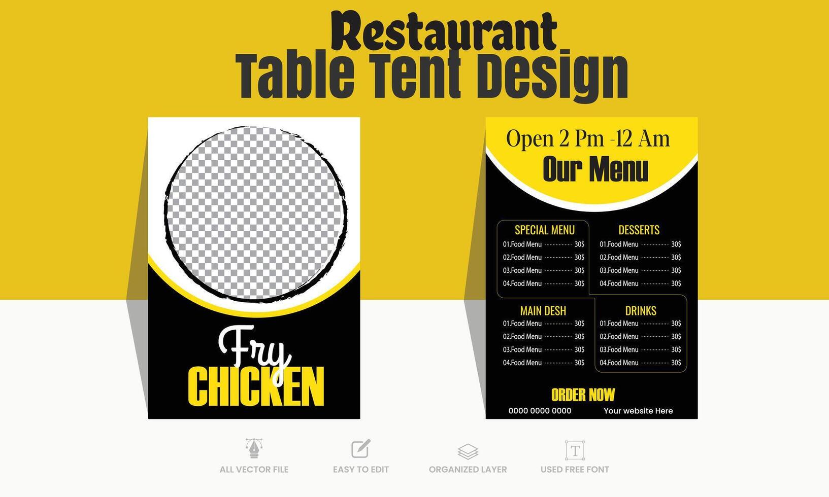 Restaurant Fry chicken table tent template design vector
